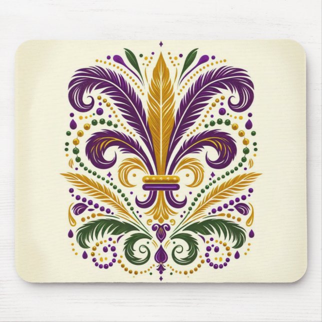 Yellow, green purple fleur de lis feathers mouse pad (Front)