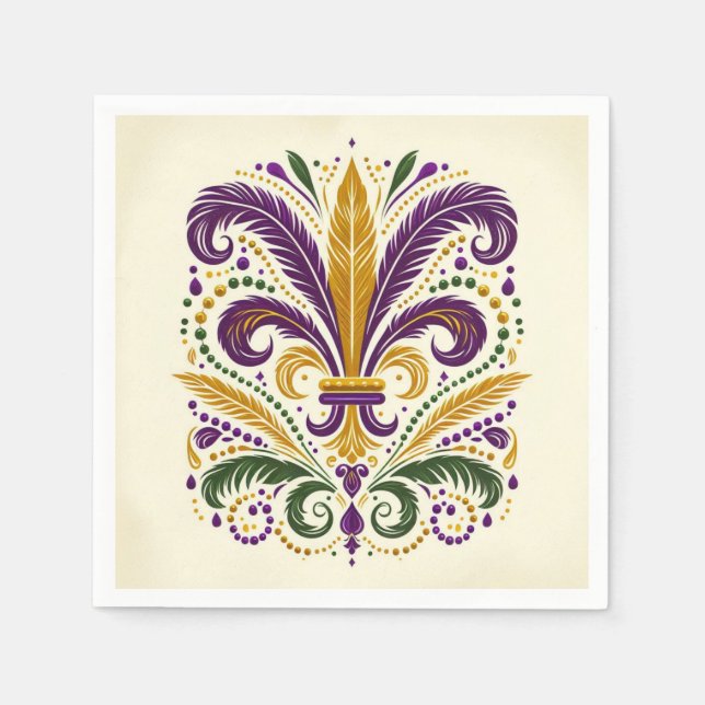 Yellow, green purple fleur de lis feathers napkin (Front)