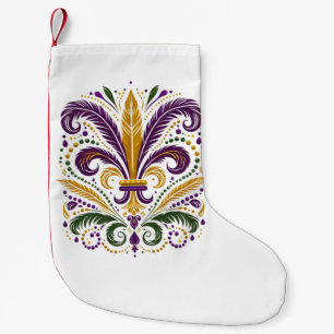 Yellow, green purple fleur de lis feathers small christmas stocking