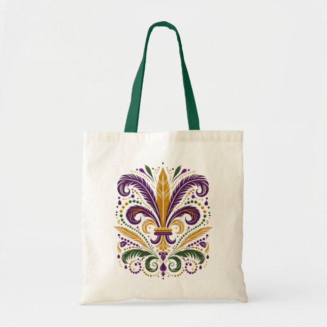 Yellow, green purple fleur de lis feathers tote bag (Front)