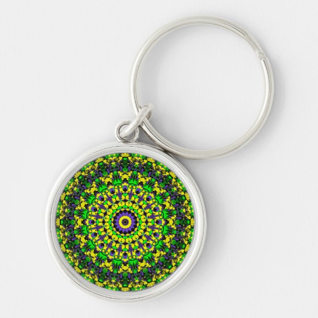 Yellow, Green, Purple Mandala Keychain (Front)