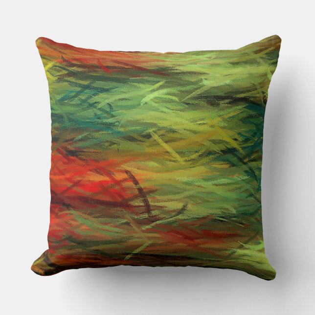Yellow Green Red Abstract Throw Pillow (Front)