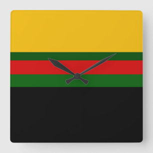 Yellow Green Red Black Color Block Design  Square Wall Clock