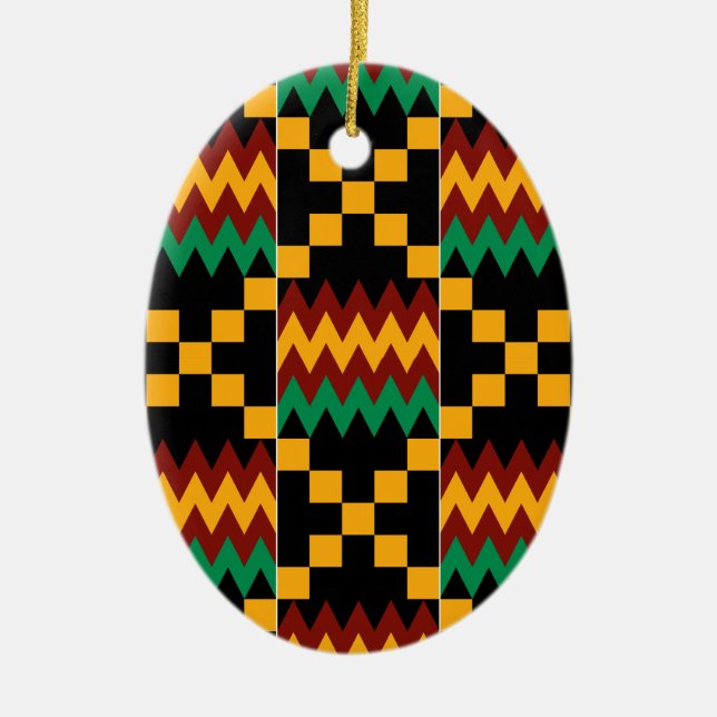 Yellow, Green, Red, Black Kente Cloth Ceramic Ornament (Front)