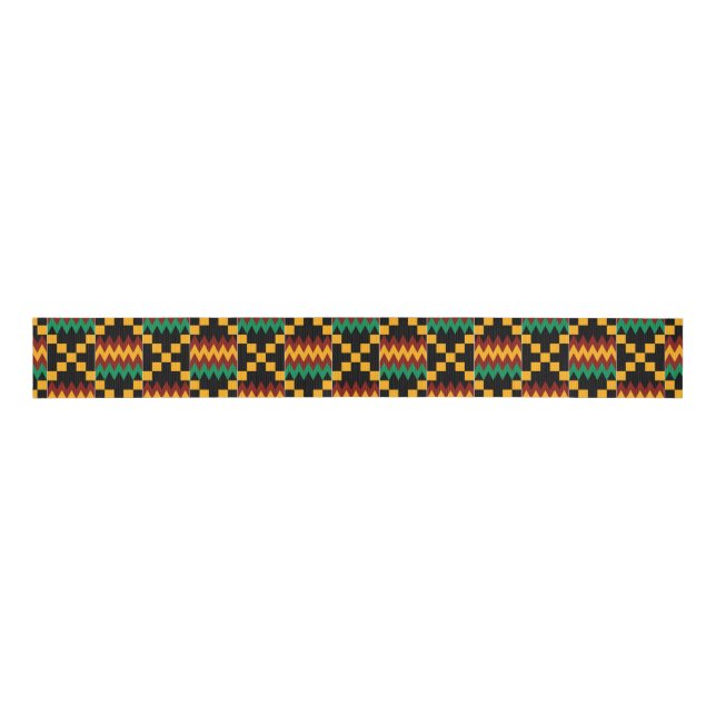 Yellow, Green, Red, Black Kente Grosgrain Ribbon (Front)