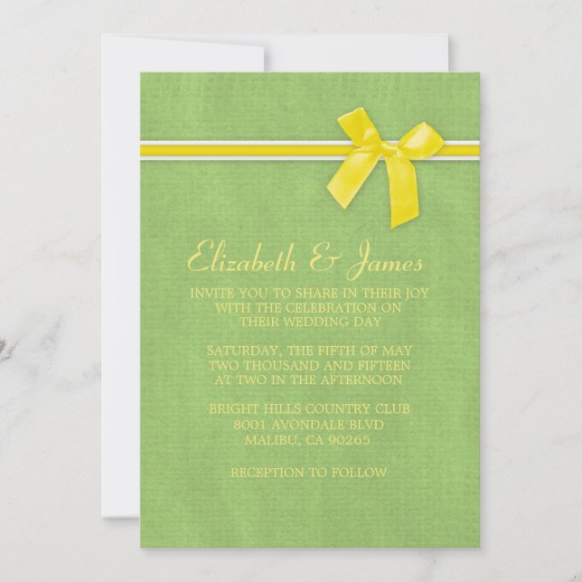 Yellow & Green Rustic Burlap Wedding Invitations (Front)