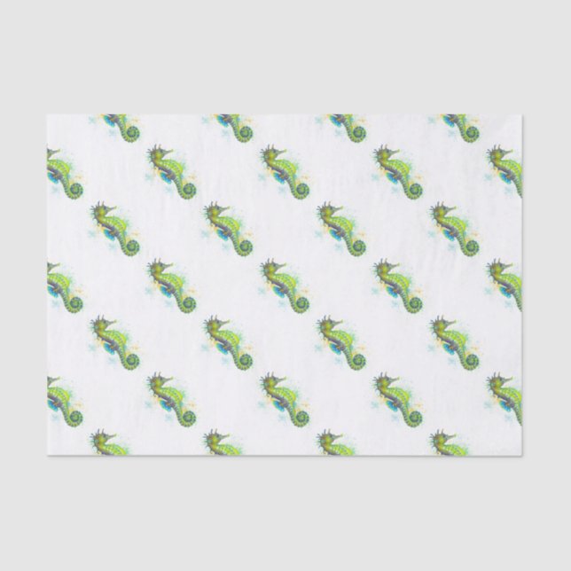 Yellow Green Seahorse splash Tissue Paper (Front)