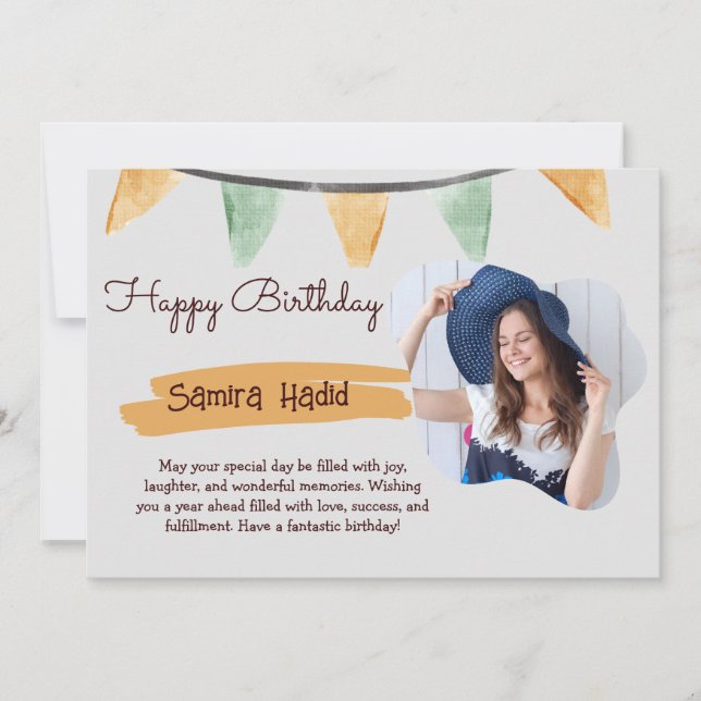 Yellow & Green Simple Happy Birthday Flat  Holiday Card (Front)