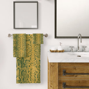Yellow Green Snake Skin Animal Print Bath Towel Set