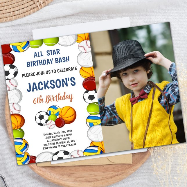 Yellow Green Sports Birthday Invitations w photo (Yellow Green Sports Birthday Invitations w photo)