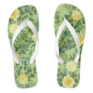 Yellow & Green Spring Rose Vintage Wedding Flip Flops