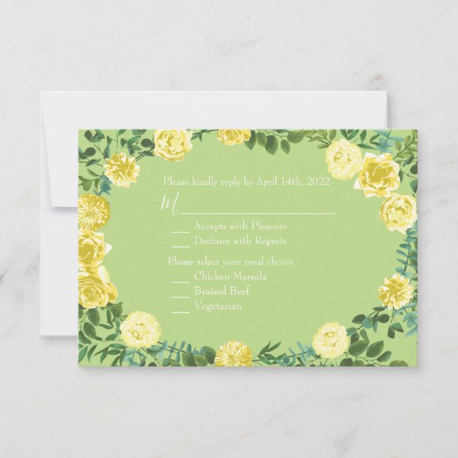 Yellow & Green Spring Rose Vintage Wedding Invitation (Front)