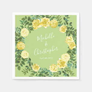 Yellow & Green Spring Rose Vintage Wedding Napkin