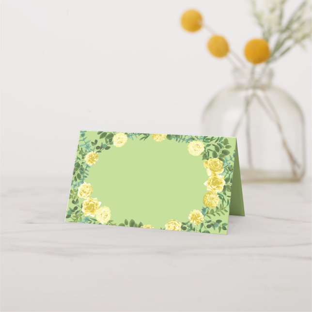 Yellow & Green Spring Rose Vintage Wedding Place Card (Front)
