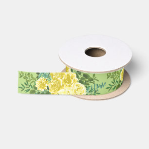 Yellow & Green Spring Rose Vintage Wedding Satin Ribbon