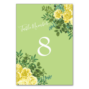 Yellow & Green Spring Rose Vintage Wedding Table Number