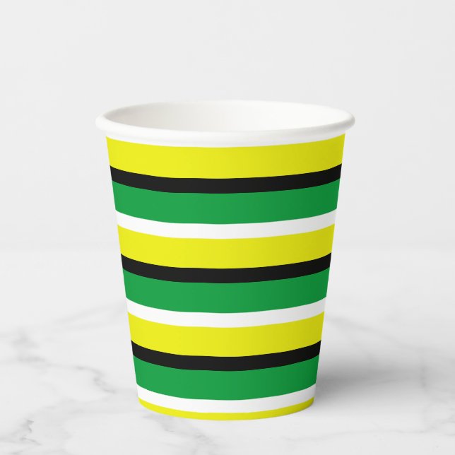 Yellow Green Stripes Pattern Paper Cups (Front)