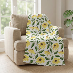 Yellow Green Sunflower Watercolor Wildflower Fleece Blanket