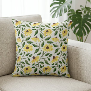 Yellow Green Sunflower Watercolor Wildflower Throw Pillow