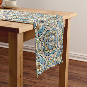 Yellow Green Teal Blue Orange Hip Bohemian Art Medium Table Runner