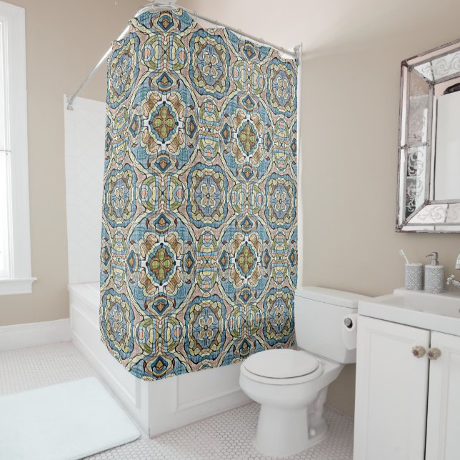 Yellow Green Teal Blue Orange Tribal Art (In Situ)
