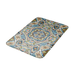 Yellow Green Teal Blue Orange Tribal Art Bath Mat
