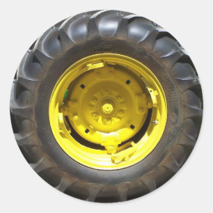 yellow green tractor wheel classic round sticker