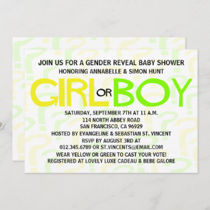Yellow & Green Typography Gender Reveal Party Invitation