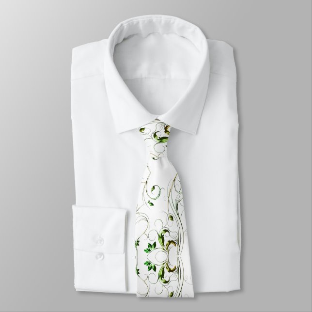Yellow Green Vines Tie (Tied)