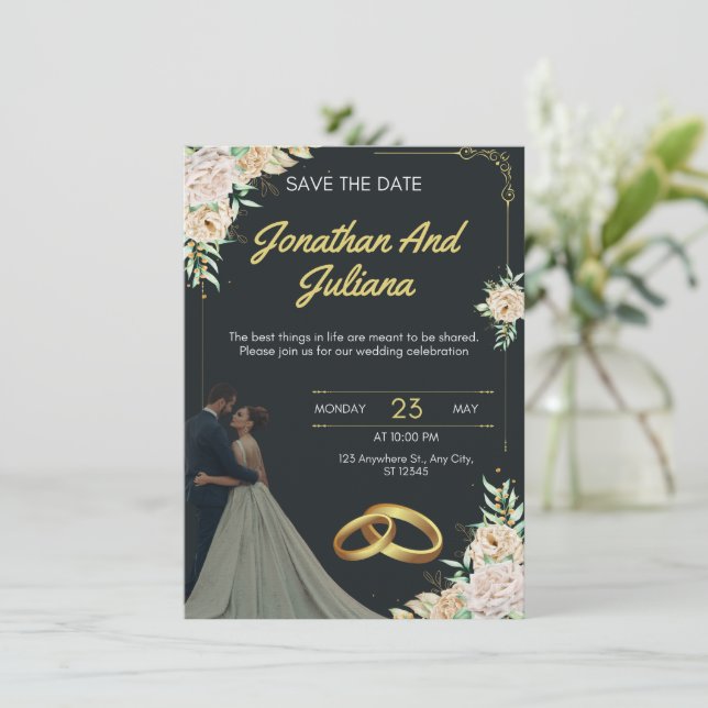 Yellow & Green Vintage Wedding Invitation (Debout devant)
