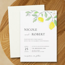 Yellow Green Watercolor Lemons and Leaves Wedding