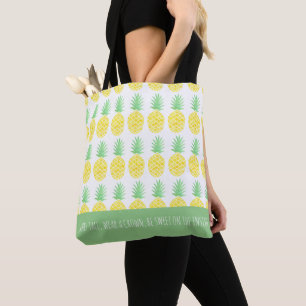 Yellow & Green Watercolor Pineapple Monogram Tote Bag