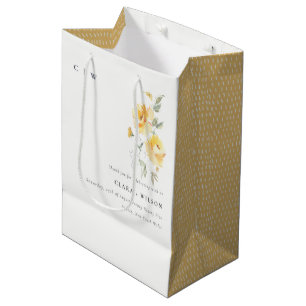 Yellow Green Watercolor Rose Flower Bunch Wedding Medium Gift Bag