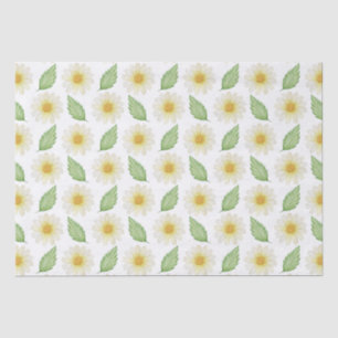 Yellow, Green Watercolor Summer Daisy Pattern Tissue Paper
