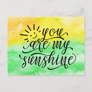 Yellow Green Watercolor You Are My Sunshine Postcard