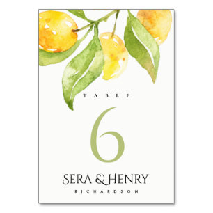 YELLOW GREEN WATERCOLOUR FOLIAGE OLIVE GOLD TABLE NUMBER