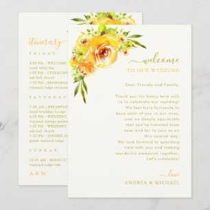 Yellow Green Wedding Welcome Letter Itinerary Card