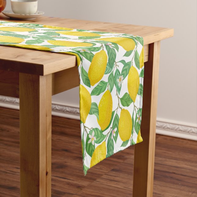 Yellow Green White Lemon Pattern Short Table Runner (In Situ)