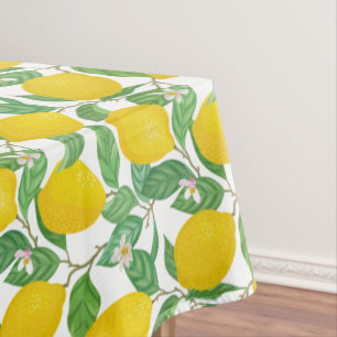 Yellow Green White Lemon Pattern Tablecloth