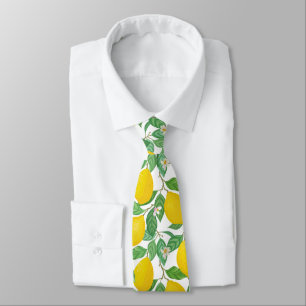 Yellow Green White Lemon Pattern Tie