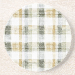 Yellow Green White Plaid Stripes Coaster