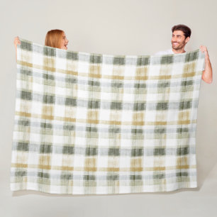Yellow Green White Plaid Stripes Fleece Blanket