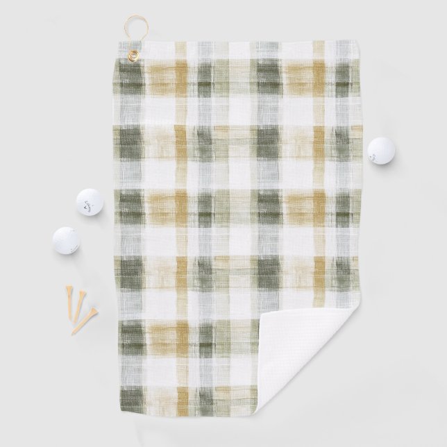 Yellow Green White Plaid Stripes Golf Towel (InSitu)