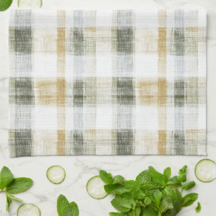 Yellow Green White Plaid Stripes Kitchen Towel