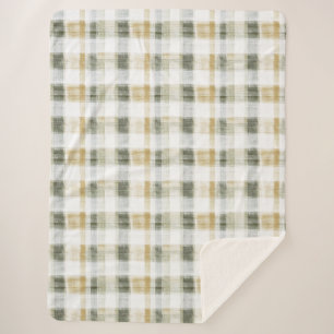 Yellow Green White Plaid Stripes Sherpa Blanket