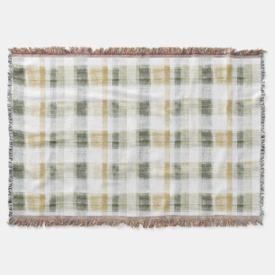 Yellow Green White Plaid Stripes Throw Blanket
