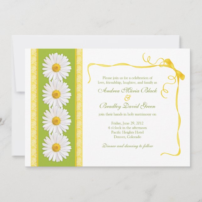 Yellow Green White Shasta Daisy Wedding Invitation (Front)