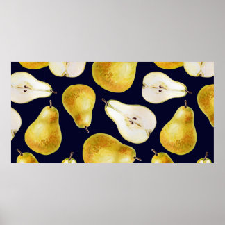 Yellow-green whole ripe pear on a black background poster