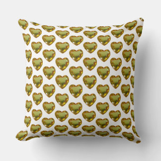 Yellow Greenish Heart Pattern Gemstone Button Throw Pillow
