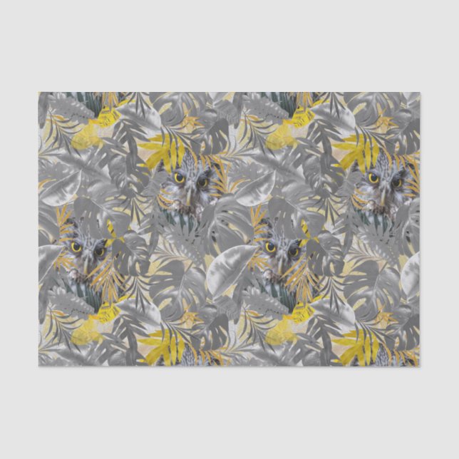Yellow & Grey 2021 colour plant leaves & owls déco Tissue Paper (Front)